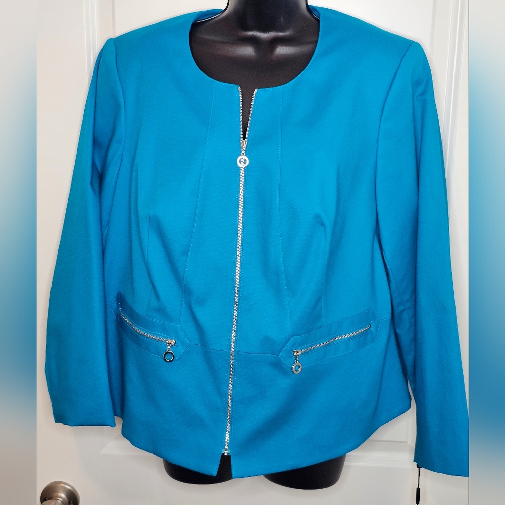 Calvin Klein Turquoise Zip Up Blazer Style Jacket, Women's Plus Size 16 ✨️NWT✨️ - Picture 3 of 9